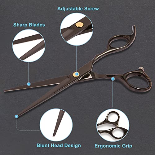 Hair Cutting Scissors Kit,11 Pcs Professional Haircut Scissors Kit with Cutting Scissors,Thinning Scissors,Neck Duster Brush,Comb,Barber Cape,Hair Clips,Hairdressing Shears Set for Barber and Home