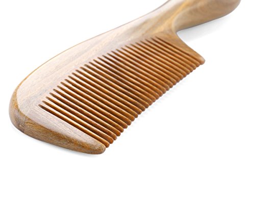 Fine Tooth Natural Green Sandalwood Comb - Exquisite Workmanship Smooth Mellow Handle- Handmade No Static Hair Comb (STY1)