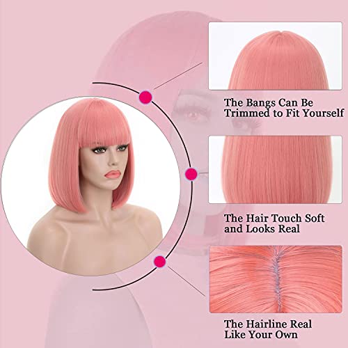 Rosa Star Ash Pink Wig Women's Short Bob Light Pink with Bangs 12'' Straight Synthetic Hair Wig for Halloween Comic-con Costume Anime Cosplay Party