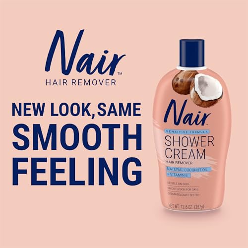 Nair Sensitive Formula Shower Cream Hair Remover with Coconut Oil and Vitamin E, 12.6oz