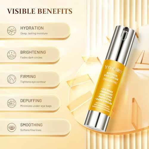 Retinol Eye Cream for Dark Circles - Rapid Under Dark Circles,Wrinkles, Eye Bags, Puffiness Remover for Women and Men, Temporary Firming & Tightening Treatment 0.66 fl oz (Golden)