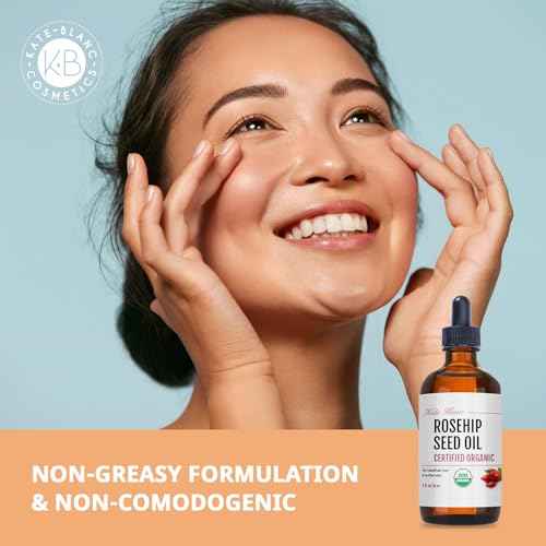 Kate Blanc Cosmetics Rosehip Oil for Face & Softer Glowing Skin (1oz, Organic, Pure, Cold Pressed) Rosehip Seed Face Oil for Facial & Gua Sha Massage