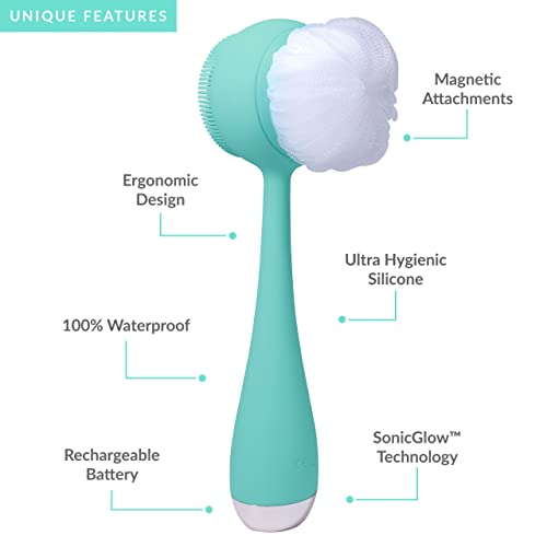 PMD Beauty Clean Body - Smart Body Cleansing Device with Silicone Brush & Three Interchangeable Attachments - Waterproof - SonicGlow Vibration - Cleanse,Exfoliate,& Massage Body