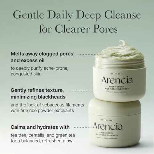ARENCIA Korean Rice Mochi Face Cleanser - Face Wash, Gentle Scrub All in One for Deep Cleansing, Moisturizing, Pore Minimizing, Acne-Prone Skin, Removing Blackhead with Rice Water & Green Tea