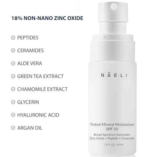 NAELI Anti Aging Tinted Moisturizer SPF 50, Mineral Sunscreen for Face with Zinc Oxide, Peptides & Ceramides, Natural Hydrating Universal Tint - 1.4 oz