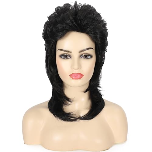 Daiaces Black Mullet Wigs for Women 80s Rocker Wig Costumes Fancy Party Cosplay Halloween Wig