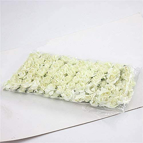 Worldoor Mini Fake Rose Flower Heads 144pcs Mini Artificial Mulberry Paper Flowers handmade Roses DIY Wedding Flowers Accessories Make Bridal Hair Clips Headbands Dress (Ivory)