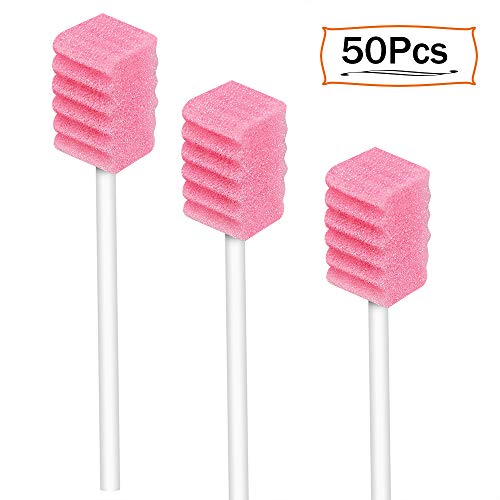 (50 Pack) Disposable Oral Swabs, Sterile Dental Sponge Swabsticks Unflavored for Mouth & Gum Cleaning