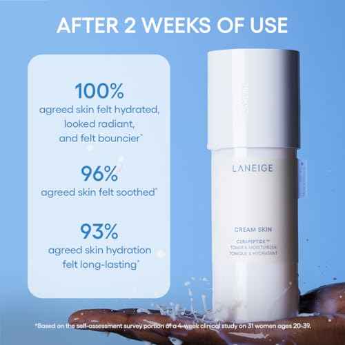 LANEIGE Cream Skin Toner & Moisturizer: Lightweight Refillable Korean Milky Toner with Ceramide & Peptide for Hydration, Firming, & Barrier Support