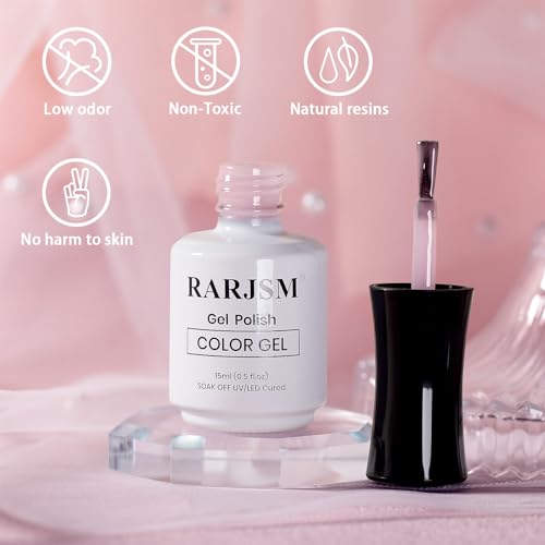 RARJSM Nude Pink Glitter Gel Polish Sparkle Jelly Pink Gold Shimmer Pigment Gel Nail Polish Sheer Transparent Neutral Color Skin Tone 15ml Natural Soak off UV LED Cured for Home Salon DIY Nail Art