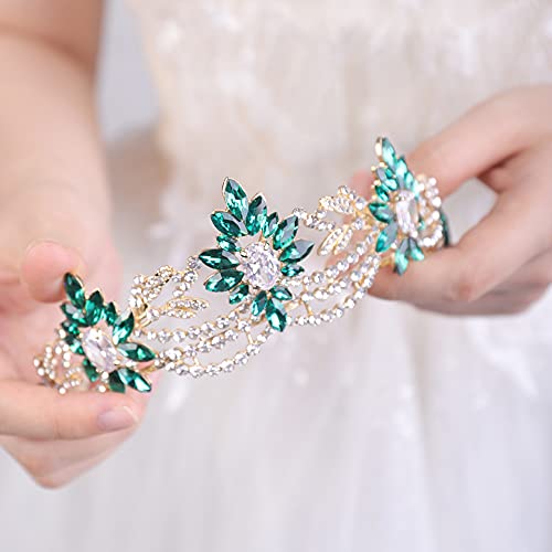 JWICOS Rhinestone Tiara for Women Crystal Queen Crown Wedding Bridal Party (Green)