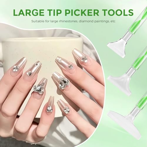 Eudaicful Rhinestone Picker Tool Kit: 2Pcs Rhinestone Picker Handle, Dual-Ended Rhinestones Applicator Dotting Tools Pen with 12 Upgraded Plastic Replacement Tips, Clay for DIY Nail Art Craft (Blue)
