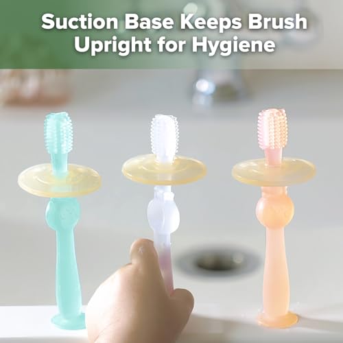 haakaa Infant Toothbrush, Easy to Hold 360° Baby Toothbrush, Train 6month+ Infants Babies and Toddlers for Oral Hygiene, Teether Effect for Sore Gums, 1pc (Clear)