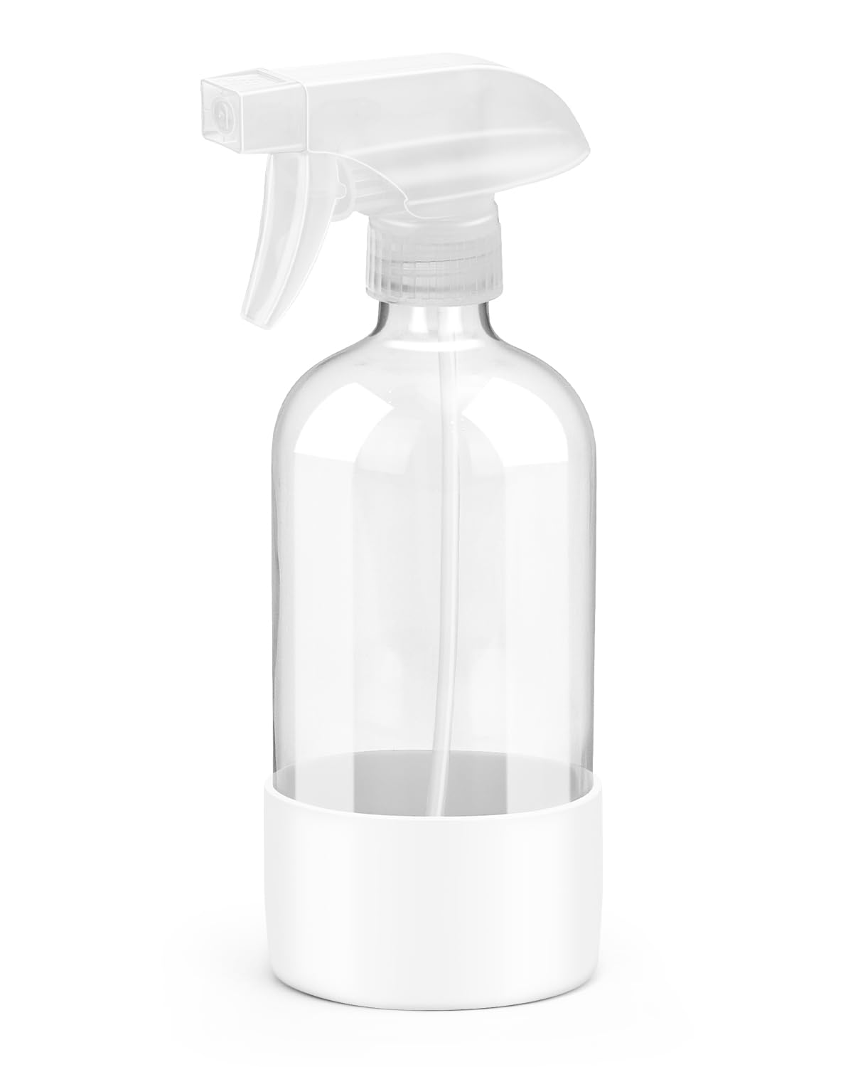 Rionisor Glass Spray Bottles with Silicone Sleeve Protection, Empty 16OZ Reusable Spray Bottles, Refillable Containers with Spray Nozzles for Cleaning Solutions, Plants and Essential Oils 1 Pack White