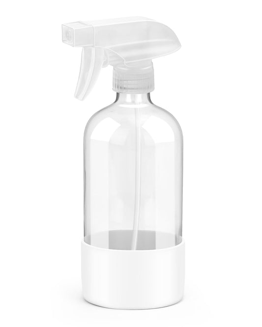 Rionisor Glass Spray Bottles with Silicone Sleeve Protection, Empty 16OZ Reusable Spray Bottles, Refillable Containers with Spray Nozzles for Cleaning Solutions, Plants and Essential Oils 1 Pack White