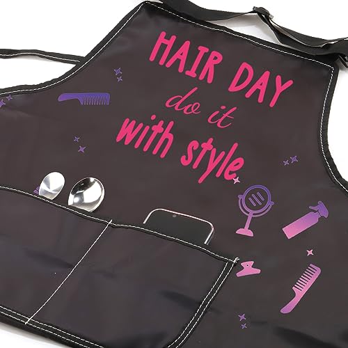 JXGZSO Hairstylist Apron with Pockets Hairdresser Salon Uniform Gift Cosmetologists Barber Salon Apron with Adjustable Neck (HAIR DAY Apron)