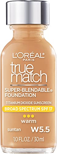 L'Oreal Paris Makeup True Match Super-Blendable Liquid Foundation, Suntan W5.5, 1 Fl Oz,1 Count