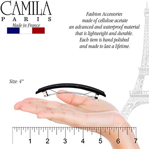 Camila Paris CP2652 French Hair Barrette Clip for Girls, Black, Metal Automatic Clasp Strong Hold Grip Hair Clips for Women, No Slip and Durable Styling Girls Hair Accessories, Made in France