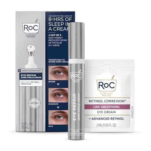 RoC Derm Correxion Retinol Eye Repair Dark Circle Cream Treatment with Niacinamide, Resveratrol, Proxygen for puffy eyes, wrinkles, and crow's feet with Line Smoothing Eye Packette