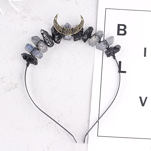 AMOYSTONE Natural Crystal Headband Moon Goddess Crown Raw Crystal Quartz Tiara Mermaid Crown Party Halloween Hairband Festival Headband Hair Accessories