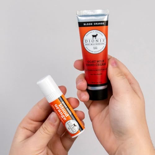 Dionis Goat Milk Skincare Blood Orange Scented Lip Balm and Hand Cream Set (.28oz and 1 oz) - Made in the USA - Cruelty-free and Paraben-free