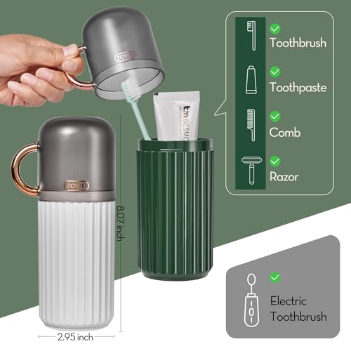 Elivida 1Pc Travel Toothbrush Case Travel Toothbrush Holder with Cup,Large Toothbrush Container for Toothbrush Toothpaste Razor,Toothbrush Holder with Cover for Home Business School (8.07x2.95 White)