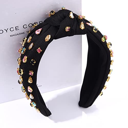 NVENF Rhinestone Knotted Headbands for Women, Crystal Beaded Jeweled Headbands, Top Knot Headbands Womens Fashion Hairbands Summer Hair Accessories