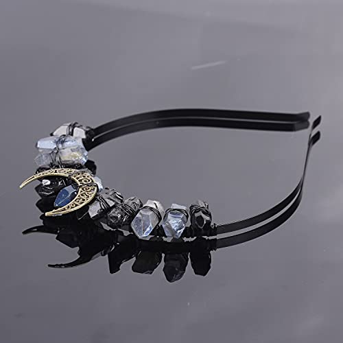 AMOYSTONE Natural Crystal Headband Moon Goddess Crown Raw Crystal Quartz Tiara Mermaid Crown Party Halloween Hairband Festival Headband Hair Accessories