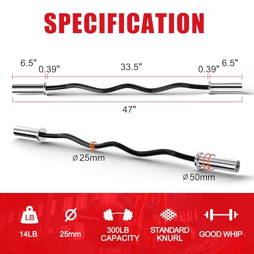 Olympic Barbell Weight Bar for Weightlifting, Bench Press Bar 7ft/6ft/5ft for Strength Training, Rated 500lbs/400lbs/330lbs Weight Capacity