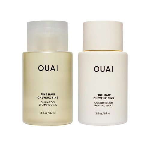 OUAI Fine Hair Shampoo & Conditioner Set, Travel Size - Volumizing Shampoo & Conditioner - With Strengthening Keratin, Biotin & Chia Seed Oil - Sulfate, Paraben & Phthalate Free (3 Oz)