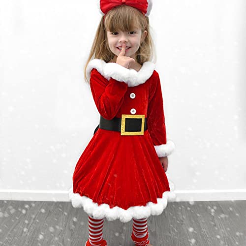 Baby Girls Christmas Dress Velvet Santa Claus Dress Long Sleeve Plush Xmas Princess Party Cosplay Costume Dress (M-Red, 3-6 Months)