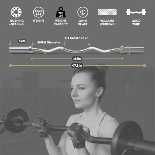 RitFit 2 Inch EZ Curl Bar with Weights, 350LBS Weight Capacity Olympic Curl Barbell for Bicep, Tricep and Weight Lifting Exercises