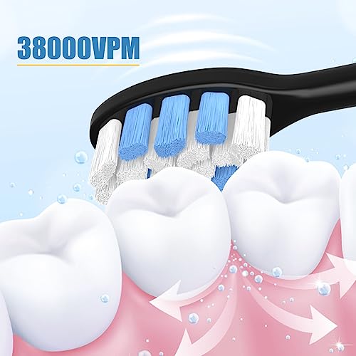 PERECT Ultrasonic Electric Toothbrushfor Adults, Rechargeable Sonic Care Electric Toothbrush, 35,000 VPM, 6 Replacement Heads & Travel Case, 5 Modes 4 Intensities IPX7 Waterproof, Smart Timer, Black
