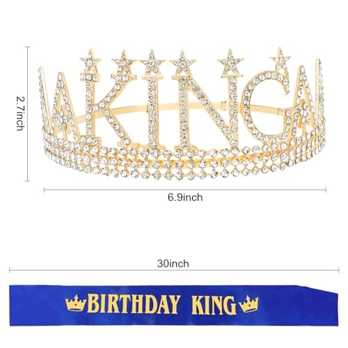 Amariver Birthday King Crown and Sash for Men Birthday Decorations Gold King Crown King Tiaras for Birthday Party Men’s Decoration for Birthday Party Anniversary and Photography Birthday Accessories