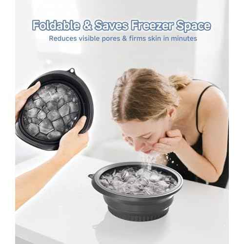 Face Bowl for Ice with Built-in Ice Tray ? Collapsible Silicone Facial Ice Bath Bowl for Cold Plunge Therapy, Skin Tightening & Acne Relief ? Portable Spa Tool for Home & Travel(Black)