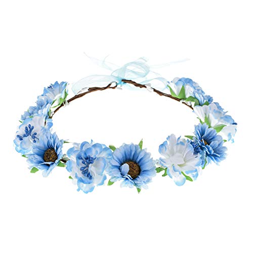 June Bloomy Rose Flower Leave Crown Bridal Halo Headband with Adjustable Ribbon (Butterfly Purple)