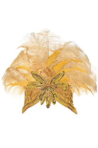 BABEYOND Carnival Feather Headpiece Showgirl Headband Women's Feather Pageant Headband 1920s Flapper Headband (Gold)