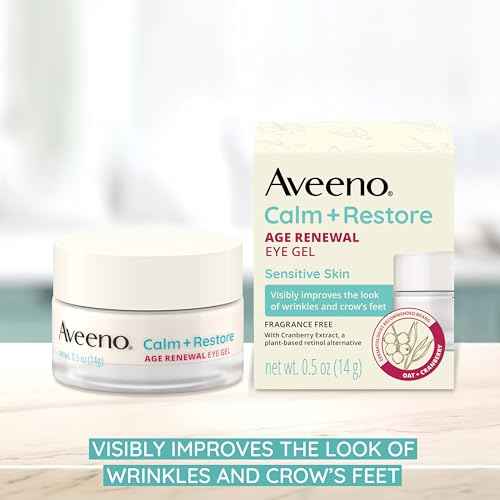 Aveeno Calm + Restore Age Renewal Anti-Aging Eye Gel, Under Eye Cream with Nourishing Oat & Cranberry Extract Visibly Improves the Look of Wrinkles & Crow's Feet, Fragrance Free, 0.5 oz