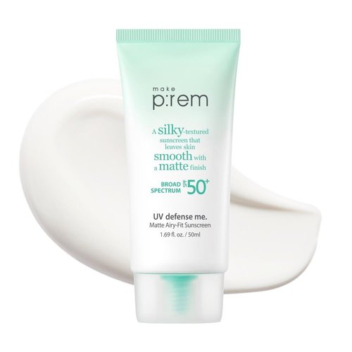 MAKE P:REM UV Defense Me - Matte Airy-Fit Mineral Sunscreen SPF 50 | Lightweight, Pore-Blurring Formula, 1.69 fl. oz.