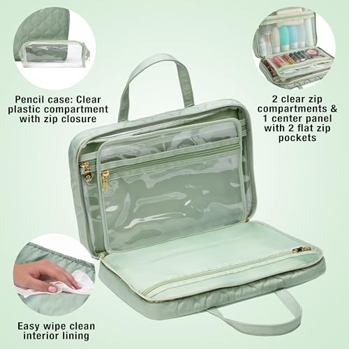 Conair Weekender-Toiletry Travel Bag-Makeup Organizer, Sage Green, 1 Count (Pack of 1)