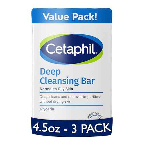 Cetaphil Bar Soap, Deep Cleansing Face and Body Bar, Pack of 3, For Dry to Normal, Sensitive Skin, Soap Free, Hypoallergenic, Paraben Free, Fragrance Free, Removes Makeup, Dirt and Oil