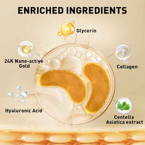 CHMI Under Eye Patches (50 Pairs) - 24K Gold Eye Patches for Puffy Eyes, Dark Circles, EyeBags and Wrinkles, Collagen Skin Care Products, Beauty & Personal Care