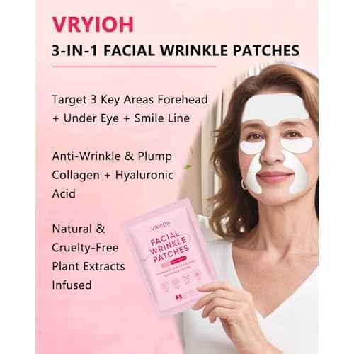 3 IN 1 Forehead, Smile Line & Under Eye Wrinkle Patches, Overnight Facial Wrinkle Treatment with Hyaluronic Acid, Collagen to Lift Lines for Women, 60 Patches