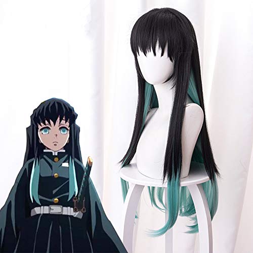 Aadesso Tokitou Muichirou Anime Demon 鬼滅 Kimetsu No Cosplay Black And Blue Gradient Long Straight Men Women Heat Resistant Synthetic Hair s