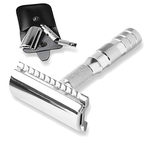 Merkur 933C Travel Double Edge Safety Razor - Compact Design with Leather Case, Chrome Finish