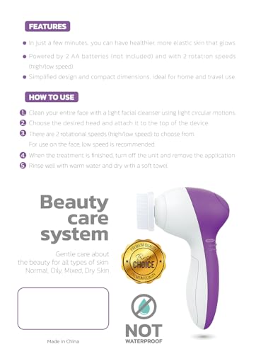 Facial Cleansing Brush Face Scrubber Exfoliating Cleaning Skin Care Cleanser Wash Women Girls Electric Beauty Products Powered Exfoliator Skincare Spin Tools Scrub Washer Self Care (Amethyst)
