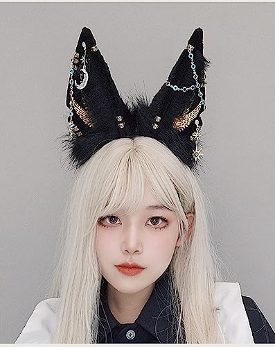 Fxaelian Cosplay Fox Wolf Bear Cat Dog Ears Headband Hairband Hair Clips Halloween Costume Party Headpiece Headwear Hair Accessories for Women Men Unisex Dark Brown