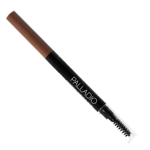Palladio Brow Definer Retractable Pencil, Triangular Tip Fills Brows for a Natural Look, Tame and Shape Eyebrows with Spoolie Brush, Eyebrow Shaper, Buildable Light to Dark Colors, (Caramel)