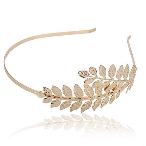 N/Q 6Pcs Greek Roman Laurel Wreath Leaf Bracelet ArmbandCrown Branch for Women Adjustable Upper Armlet Arm Cuff Headband Hair Comb Headpiece Bridal Wedding Jewelry Set-A gold