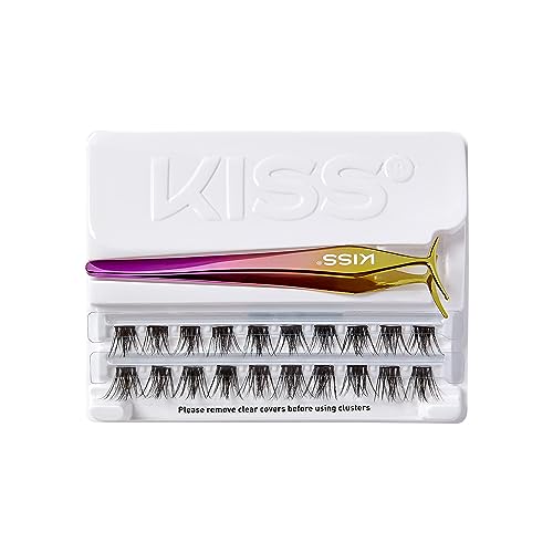 KISS imPRESS Falsies False Eyelashes, Lash Clusters, Spiky', 16 mm, Includes 20 Clusters, 1 applicator, Contact Lens Friendly, Easy to Apply, Reusable Strip Lashes